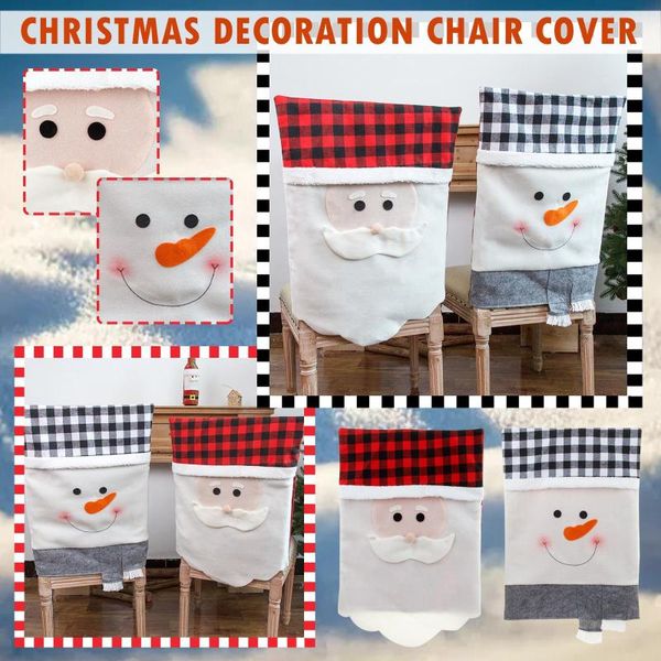 Stuhlhussen 3# Christmas Ornament Cover Print Old Man Snowman Set Snowflake Home Bankett El Kitchen Decoration