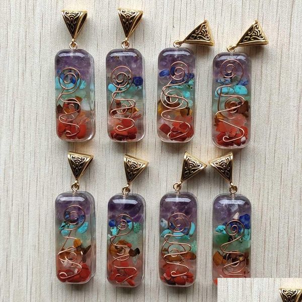 Anhänger Halsketten Retro Reiki Chakra Natürliche Amethyste Lapis Lazi 7 Farben Steinsäule Anhänger Charms Großhandel Tropfenlieferung Juwel Dh7Cx