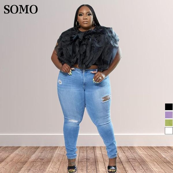 T-shirt Chic Fashion Plus Size Donna Crop Top Clubwear sexy senza maniche girocollo Abiti larghi in tinta unita Dropshipping all'ingrosso