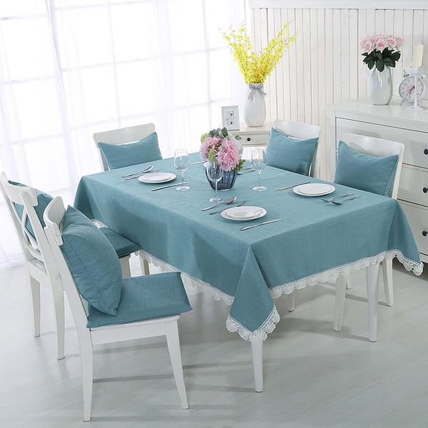 Tischdecke Hochwertige Tischdecke für Esszimmer, rechteckig, einfarbig, mit Spitze, blauer Basse-Schutz, 120 x 170 cm
