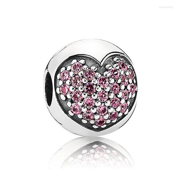 Perles S925 argent perle breloque pavé cristal amour coeur pince serrure bouchon pour femmes Bracelet bijoux à bricoler soi-même
