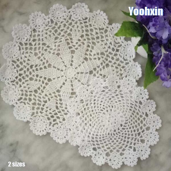 Matten Pads Heiße Spitze runde Baumwoll Esstisch Platz Mattenpolstertuch Häkelschub Tasse Hochzeit Tee Coaster handgefertigtes Getränk Doily Kitchen Z0502