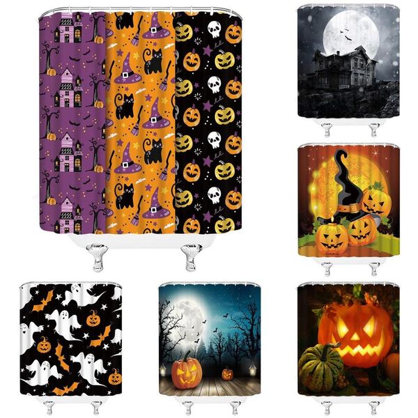 Cortinas Halloween chuveiro cortina de gato preto Dead Tree Ghost Pumpkin Skull Skeleleton Cartoon para crianças cortinas de decoração de banheiro de tecido