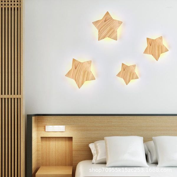 Lampada da parete Creative Wood Art Led Light Star Lights Stile moderno per lampade da studio per la casa Apparecchi decorativi per camera da letto per bambini