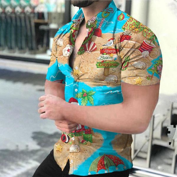 Erkekler Tişörtleri Hawaii Gömlek Baskı Erkekler Down Down-Down Buttoned Sosyal Yaz Sokak Giyim Kısa Kollu Üstler Hemden Herren 2023