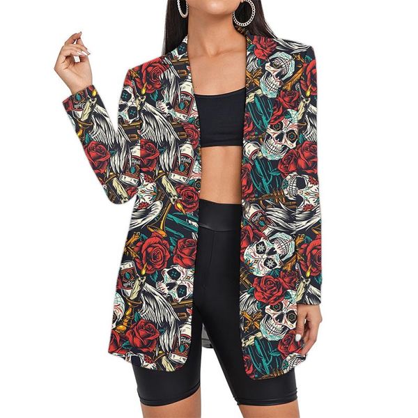 Calças terno feminino camuflagem blazers crânio floral personalizado senhora ternos longos garrafa de cerveja dropship xadrez impresso atacado casaco de grandes dimensões