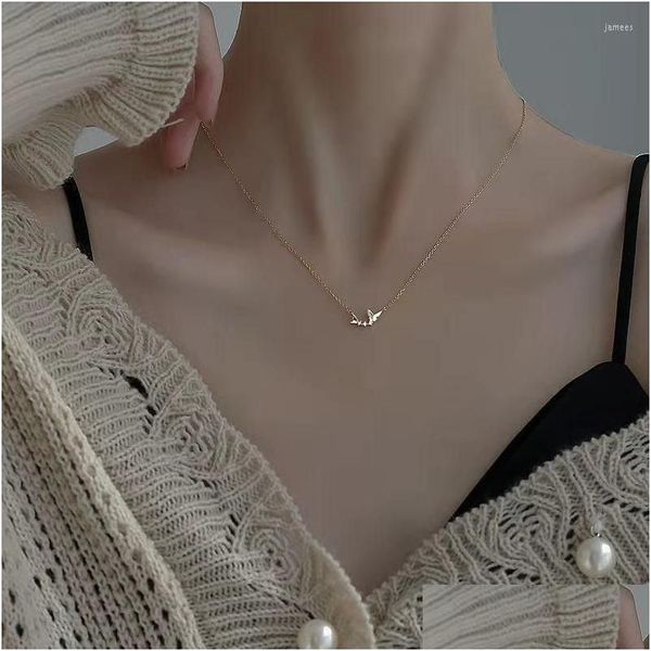 Anhänger Halsketten Korean Sier Farbe Doppel Schmetterling Halskette Für Frauen Einfache Geometrische Schlüsselbein Kette Party Jewelr Dhgarden Dhgrq