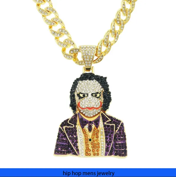 Colar de hip hop para a corrente de ouro masculina gelada nas cadeias cubanas cosplay cosplay tridimensional diamante embutido palhaço palhaço pingente