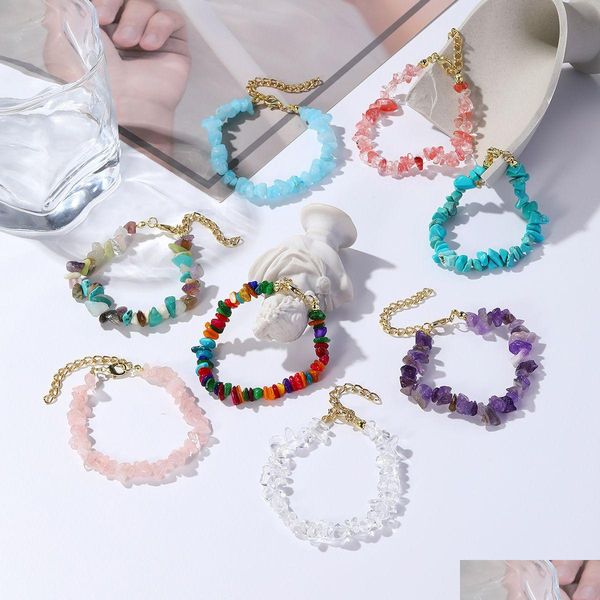 Charm Bracelets Irregar Natural Gem Stone Armband Chip Beads Nets Fluorite Amethyst Rose Crystal Quartz Bangles For Women Drop Deli Dh6G1