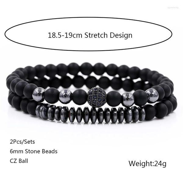 Strand 3Pc/Sets Micro Pave CZ 8mm Disco Ball Bar Charms Armbänder Sets 6mm Matte Perlen Stein Armband Männer Frauen Schmuck Bileklik