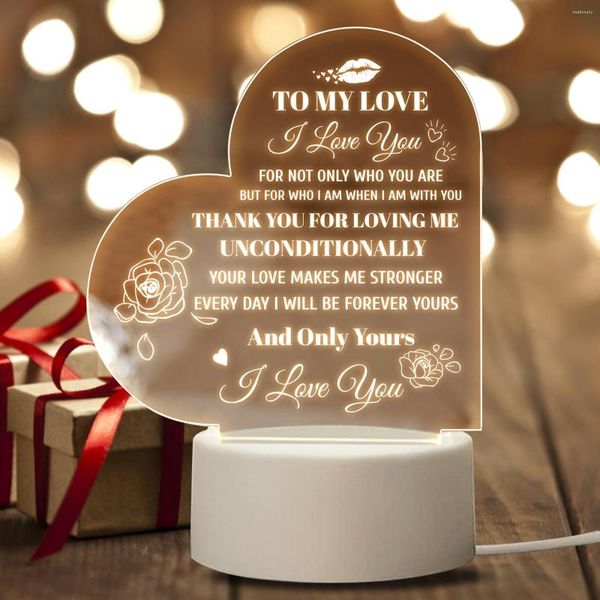 Ночные светильники светодиодные светильники Love Heart в форме акрилового окружающего свадебных подарков