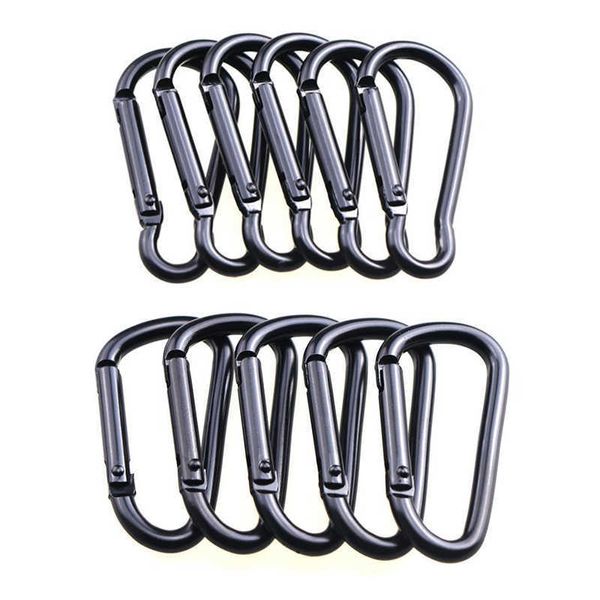 5 PCScarabiners 5pcs clipes de carabiner preto para montanhismo d em forma de fivela em forma de fivela de alumínio Bloqueio de alia