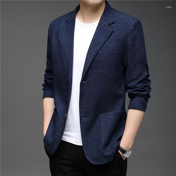 Ternos masculinos e 2023 Spring Autumn Grey Blue for Men Fashion Luxury Smart Casual Classic Double Double Blazer Jackets