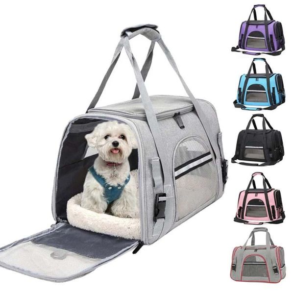 Trasportini Borsa per trasportini per cani con cuscino in cotone spesso Zaino per aviazione per animali domestici Borsa da viaggio portatile antisoffocamento Borsa per cani per animali domestici in rete per esterni