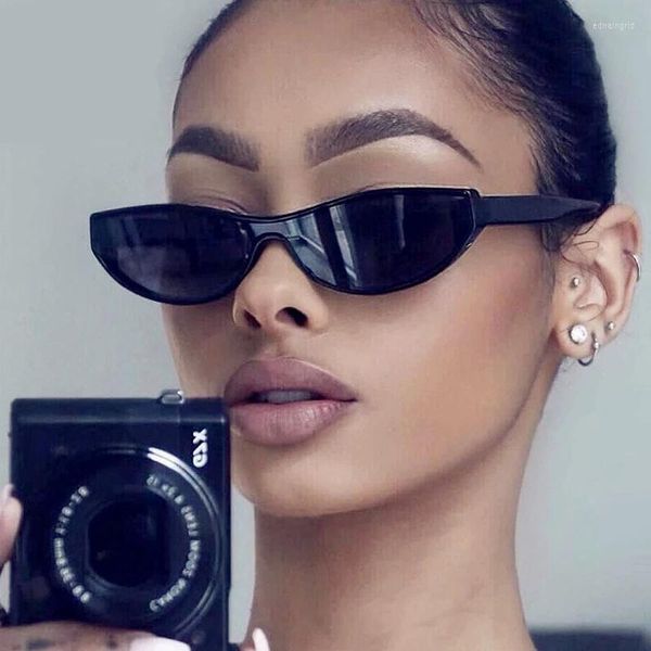 Occhiali da sole Vintage Siamese Cateye per le donne 2023 di marca piccola montatura in plastica classica rettangolo occhiali da sole femminile nero Oculos