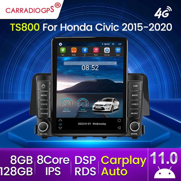 128G Carrador de rádio DVD de carros para Honda Civic FC FK 2015-2020 Android 11 Headunit AutoRadio GPS Navigation CarPlay Auto