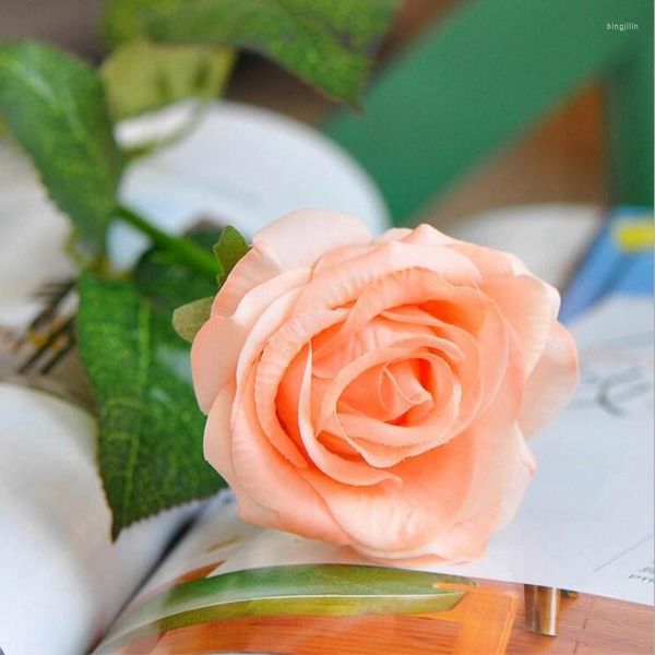 Dekorative Blumen Hochwertige künstliche PU-Rosen-Blumen-Handwerks-Verzierung Real Touch-Rosen-Blumenstrauß Weiß Rot Champagner-Rosa für Hochzeitshaus