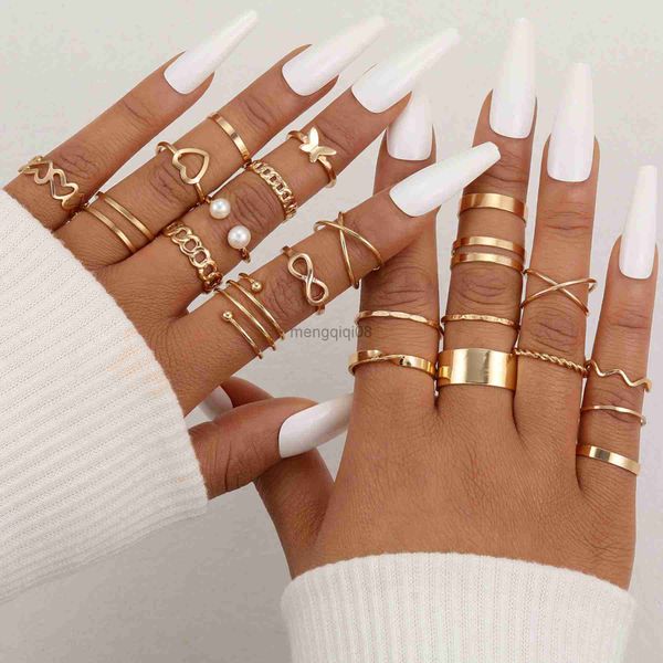 Band Ringe 22 TEILE/SATZ Vintage Gold Farbe Herz Set Für Frauen Männer Hohl Schmetterling Perle Kreuz Geometrische Trendy Finger Schmuck Y23