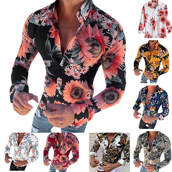 Erkekler Sıradan Gömlekler 2023 Tasarımlar Şık Uzun Kollu Sonbahar Düğme Erkek Gömlek Top Moda Tatil Sarı Çiçek Baskı Erkekler