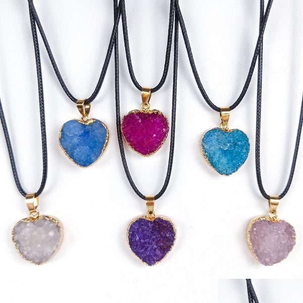 Colares pendentes Love Heart Reiki resina de cura druzy colar Chakra Power Power Energy Stone Drop Deliver