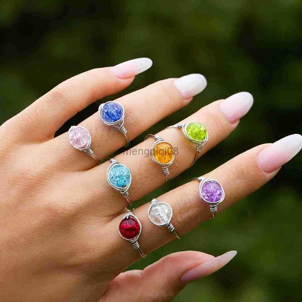 Band Ringe Lacteo Silber Farbe Metallkette Weben für Frauen Schmuck Einfache Bunte Acryl Runde Perlen Party Zubehör Neu Y23