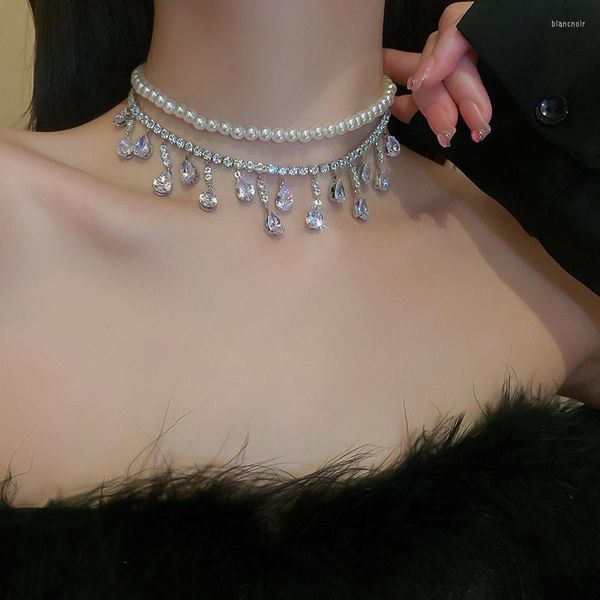 Colar de pérolas de luxo para mulheres para mulheres Taixa de água gota de zircão Colares de cristal jóias de banquete de casamento