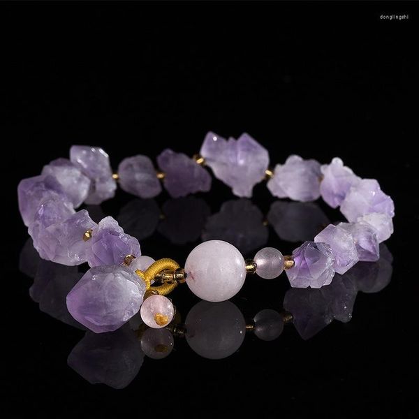 Strand Natural Stone Amethyst Bracelet de contas ásperas para homens Mulheres curando jóia de cristal de moda sortuda jóias presentes