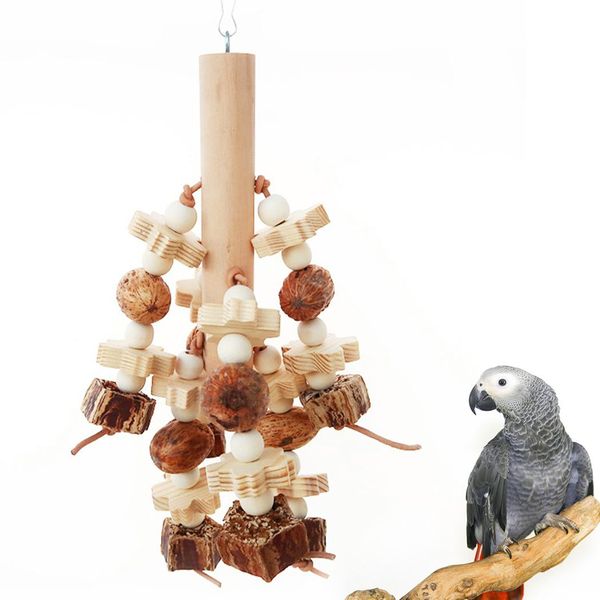 Игрушки 1 шт. деревянные птицы попугай красочные жевательные игрушки натуральный прикус подвесная клетка шарики веревки садовый орнамент товары для домашних животных