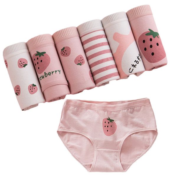 Calcinha feminina 6pcs calcinha feminina fofa de algodão, cuecas femininas sem costura para garotas femininas íntimas piquetes rosa tangas sexy lingerie 230503