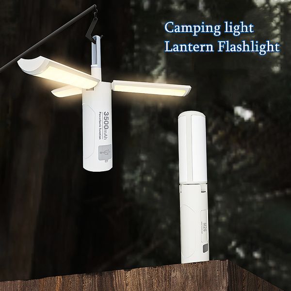 Éclairage extérieur lanterne de camping pliante lumières lampes de travail magnétiques feux d'avertissement de lampe de poche, multifonctionnel 3500mAh, 750lm, USB rechargeable d'urgence