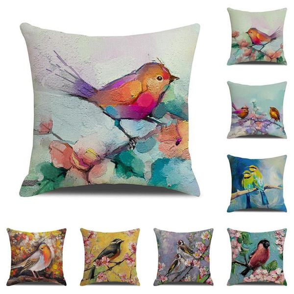 Travesseiro de travesseiro aquarela almofada de pássaro capa de travesseiro decoração de casa sofá de escritório