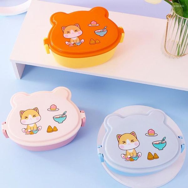 Set di stoviglie Durevole a doppio scatto per bambini Bella forma di cartone animato Bento Box Contenitore di grande capacità per picnic