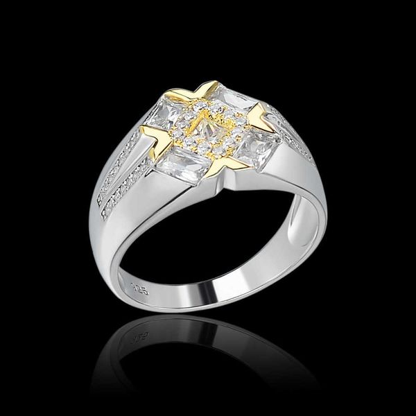 Hip Hop 925 Sterling Sterling Pure Two Tone Tone 14K Halo CZ Disegni da sposa Halo CZ Disegni a croce