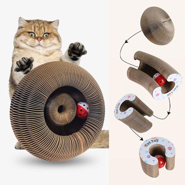 Arranhadores de papelão para gatos, brinquedo mágico para arranhar com placa de catnip com bola de sino, proteção para jogo de arranhões
