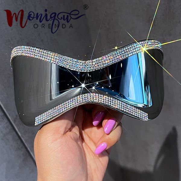 Óculos de sol Luxo Bling Bling de grandes dimensões Y2K Óculos de sol mulheres marca Big Frame Goggle Sun Glasses Men Men theels espelhos 230428