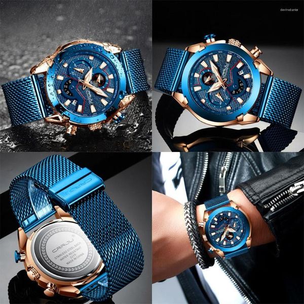 Avanços de punho de ponta de cronógrafo multifuncional masculino CRRJU Moda Casual Sports Watches Modern Design Quartz Wrist Watch Watch