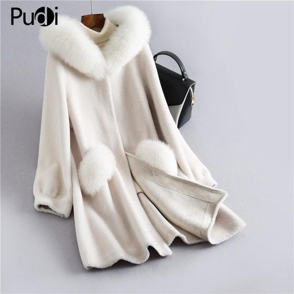 Fur Pudi H915 Женщины зимняя шерстяная мех негабар