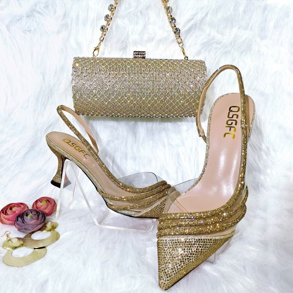 Elegante Schuhe QSGFC Gold Bequeme Streamline Spitze Damen Stiletto Passende Tasche Hochzeit Oder Ein Paar 230503