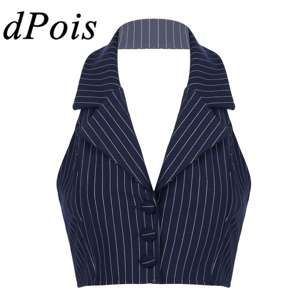 Mulheres de couro listra coletes elegante ol colete terno colete halter pescoço vneck escritório senhoras colheita topos negócios formal trabalho wear mujer