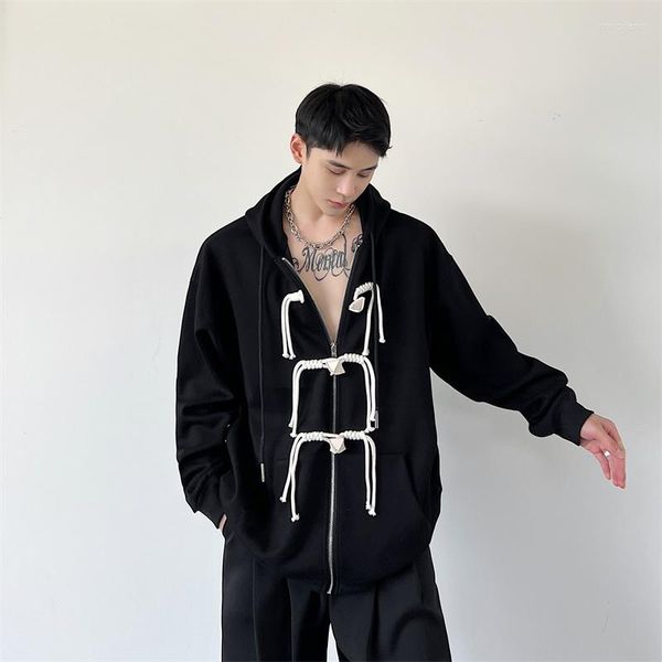 Мужские толстовины мужская китайская винтажная веревка пряжка свободная кассовая толстовка с капюшоном мужская женская уличная одежда