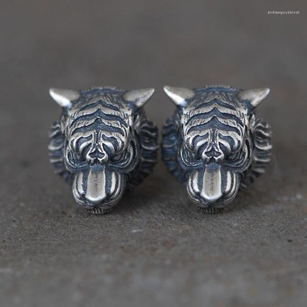 Orecchini a bottone FNJ Animal Tiger 925 Argento originale puro S925 Orecchini sterling Gioielli da donna Vintage