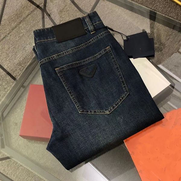 Jeans da uomo firmati con ricamo semplice a cerchio nero, pantaloni casual per giovani in tessuto elastico resistente all'usura in stile europeo e americano