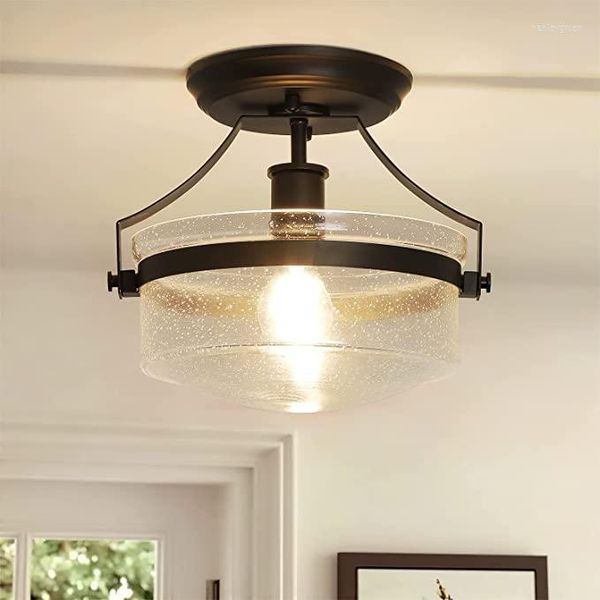 Luzes de teto DePuley Industrial Semi Flush Mount Luz de 11 polegada lâmpada com tonalidade de vidro semeada para sala de jantar do corredor