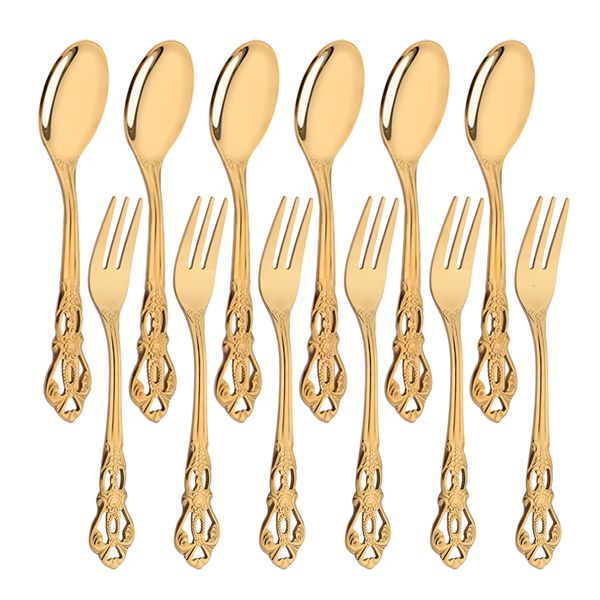 Conjuntos de utensílios de jantar 12pcs mini garfo colher bolo de frutas lanche 304 aço inoxidável fruta fruta fruto de sobremesa garfo pequeno salada garfo de jantar 230503