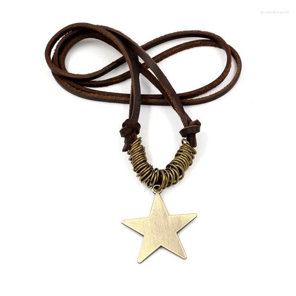Подвесные ожерелья модный корейский стиль антикварный бронзовый пентаграмма Звездный ожерелье для кожи простые кожаные панк