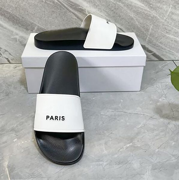 Yeni moda bayanlar terlik kaydırıcıları paris slaytlar sandalet terlikleri erkekler için orijinal kutu sıcak tasarımcısı unisex plaj flip floplar plaj parmak arası terlik kutusu 35-44