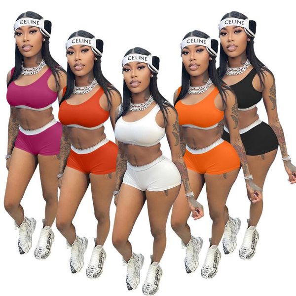 Женские спортивные костюмы Фитнес Оранжевый цвет Панквор с коротким майком