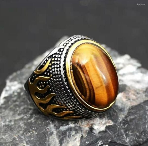 Cluster Ringe Flame Domineer Ring für Männer und Frauen Tigerauge Stein Retro Herren Wild