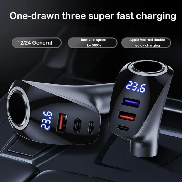 Auto 4 Ports 100W Pd Schnellladegerät Auto USB Multifunktions Digitalanzeige Qc Lade Universal Zigarettenanzünder Adapter mit Kleinkastenpaket