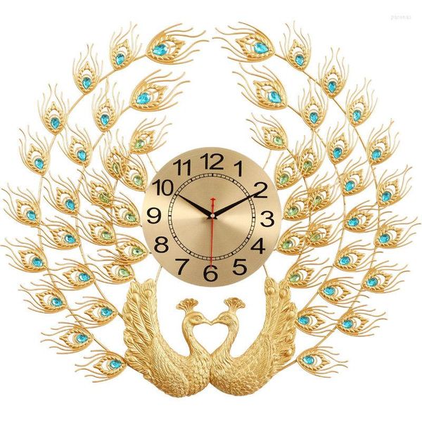 Orologi da parete Doppio orologio pavone Design moderno Home Decor Art Orologio Soggiorno Camera da letto Silenzioso Metallo Digitale